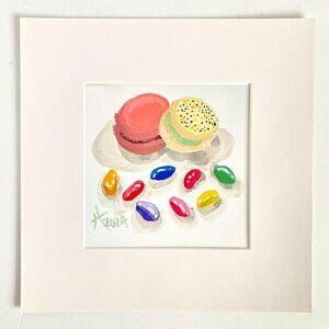 Macarons and Jelly Beans Painting Artist Proof Print in 8x8in Mat Frame Ready